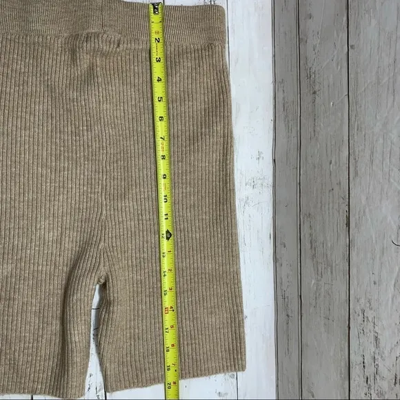Mable Ribbed Biker Shorts Tan Cream Oatmeal Exposed Buttons