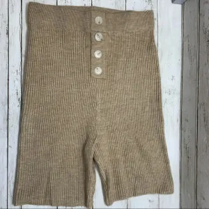 Mable Ribbed Biker Shorts Tan Cream Oatmeal Exposed Buttons