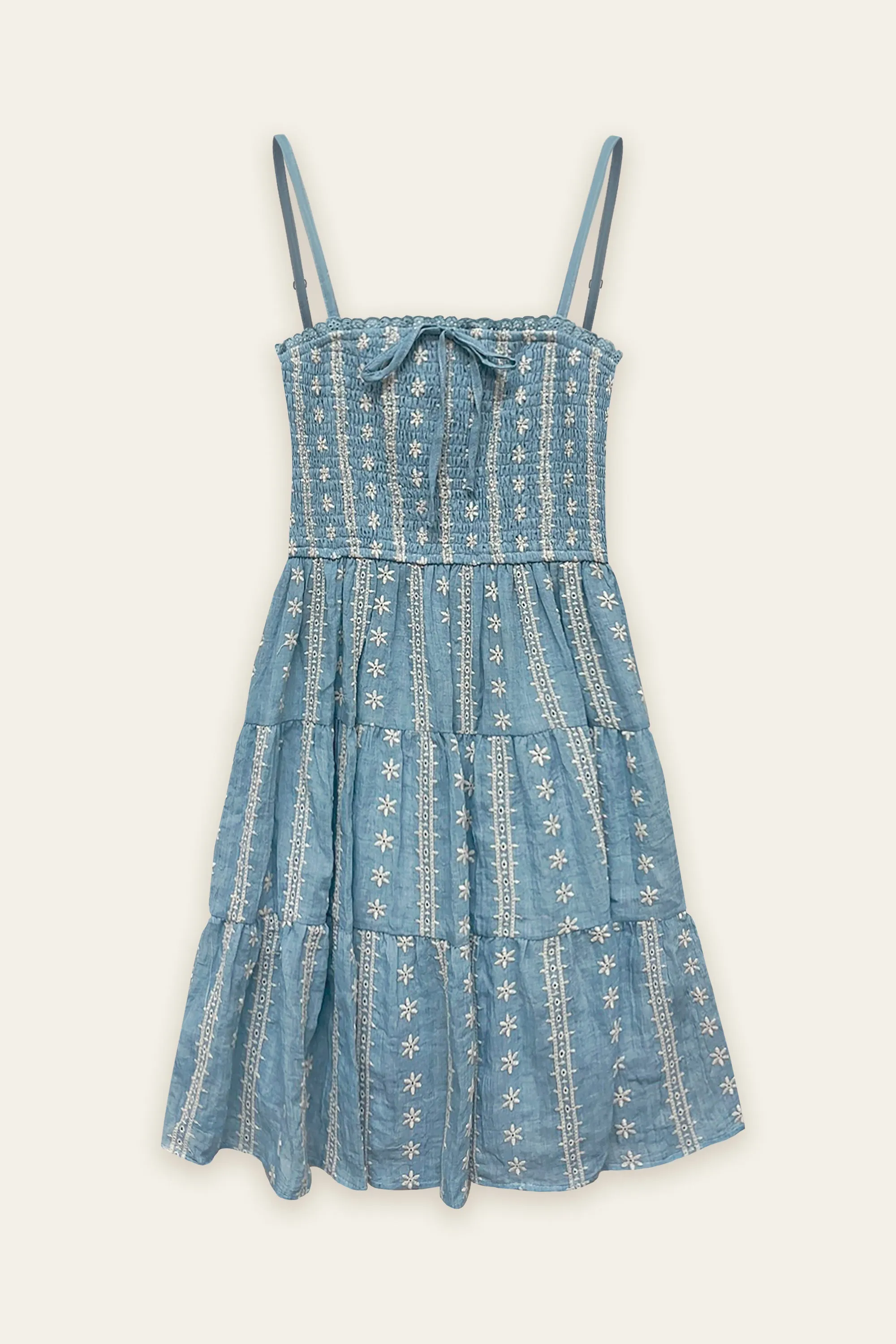 Maddie Eyelet Babydoll Tiered Mini Dress