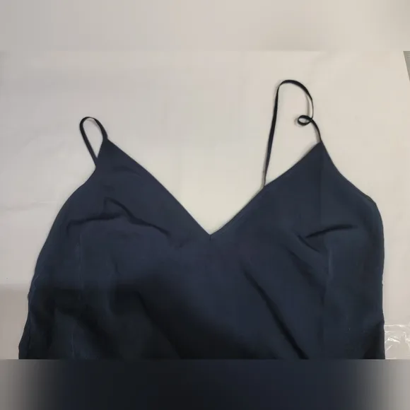 Madewell Depeche Tie Waist 3/4 Sleeve Midi Navy Blue Dress Slip Lining Size 0