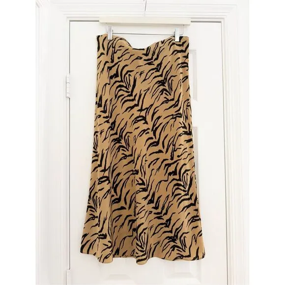 Madewell Womens Tan Black Tiger Stripe Silk Midi Slip Skirt Size 12