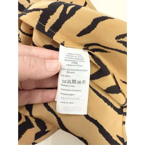 Madewell Womens Tan Black Tiger Stripe Silk Midi Slip Skirt Size 12
