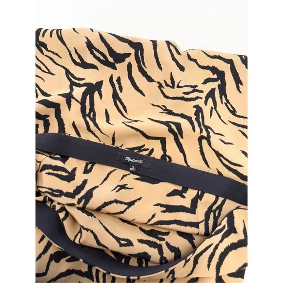 Madewell Womens Tan Black Tiger Stripe Silk Midi Slip Skirt Size 12