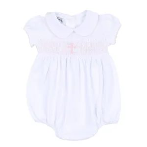 Magnolia Baby Blessed Pink Smocked Collared Bubble