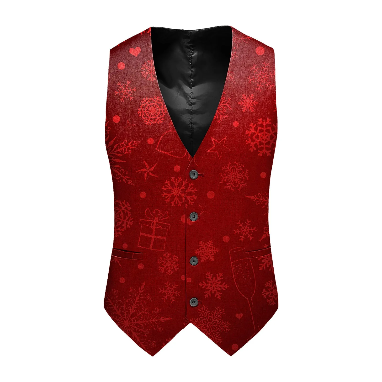 Men's Christmas Themed Slim-fit Single-Breasted Printed Vest