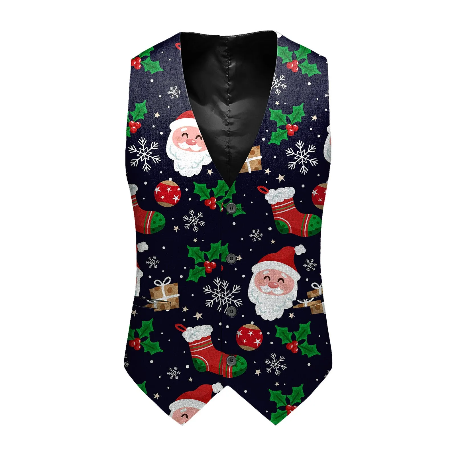 Men's Christmas Themed Slim-fit Single-Breasted Printed Vest