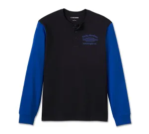 Men's Old English Stacked Bar & Shield Henley - Colorblock - Harley Black & Surf the Web