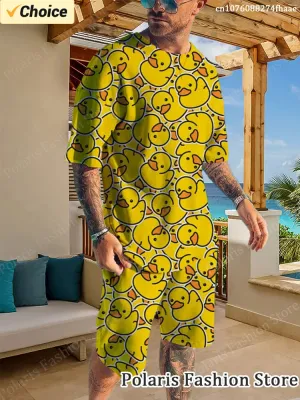 Men's Summer Cartoon Duck T-Shirt and Shorts Set