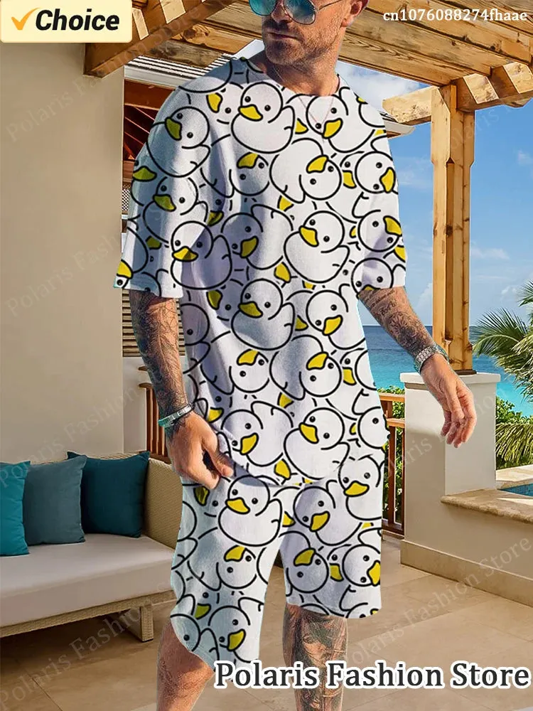Men's Summer Cartoon Duck T-Shirt and Shorts Set