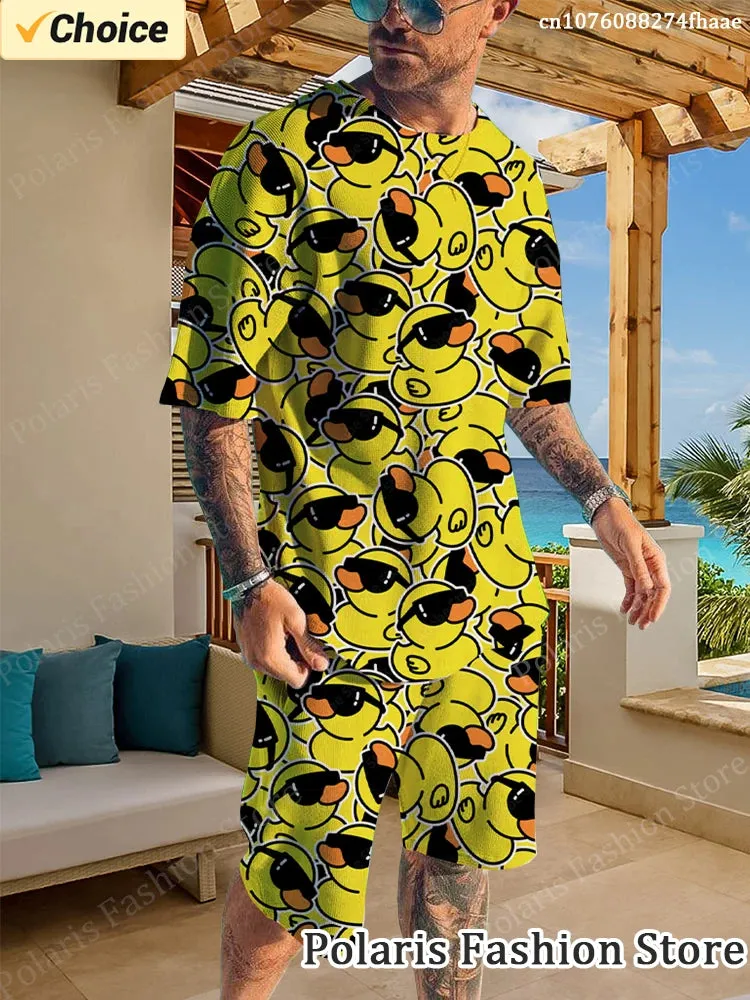 Men's Summer Cartoon Duck T-Shirt and Shorts Set