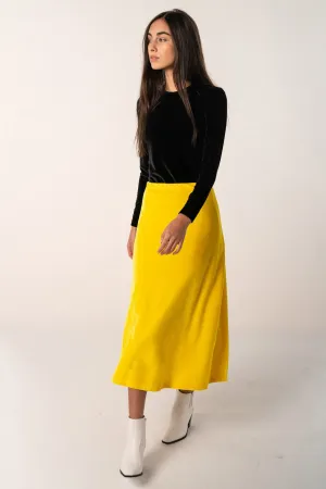 Midi Velvet Slip Skirt - Lemon Yellow