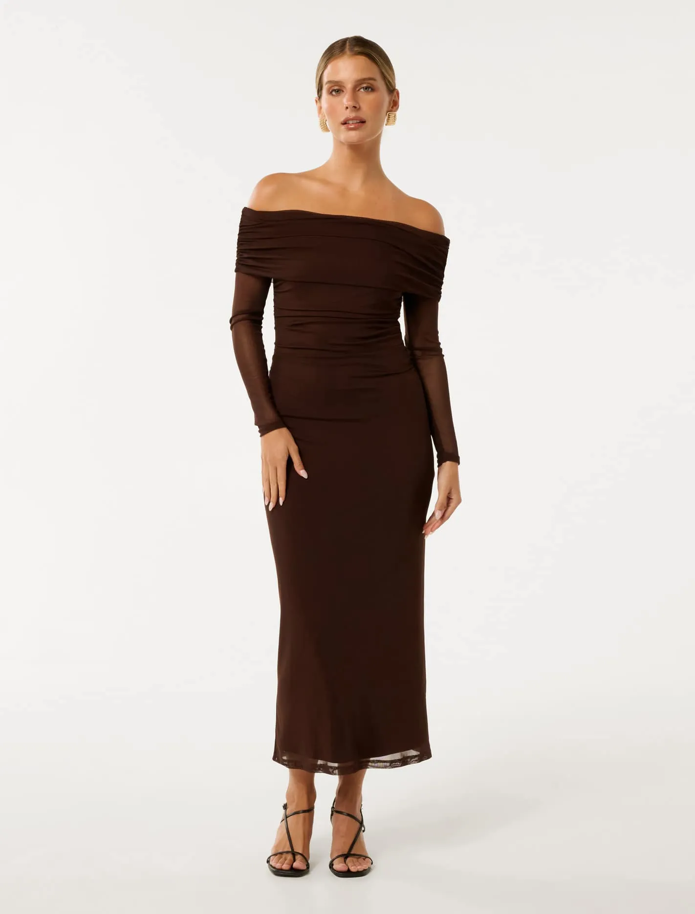 Minnie Petite Mesh Bardot Midi Dress