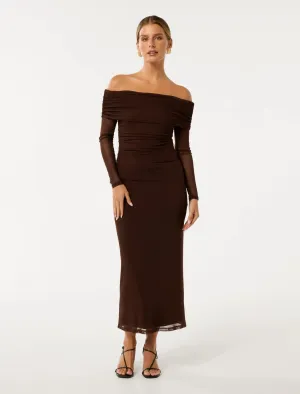 Minnie Petite Mesh Bardot Midi Dress