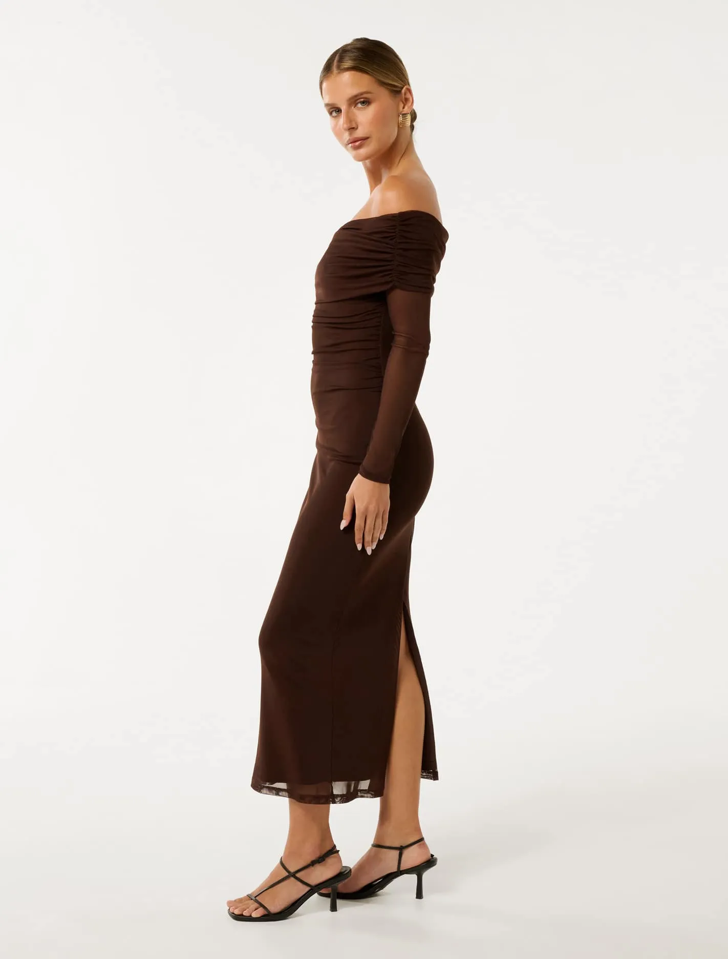 Minnie Petite Mesh Bardot Midi Dress