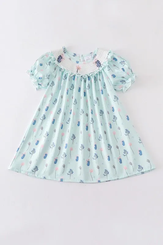 Mint cactus smocked dress