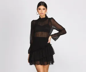 Mock Neck Stylish Chiffon Mini Dress