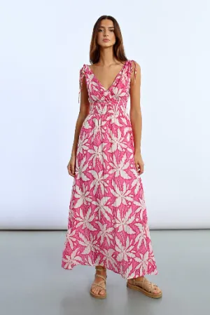 Molly Bracken Pink Palm Print Sleeveless Maxi Dress