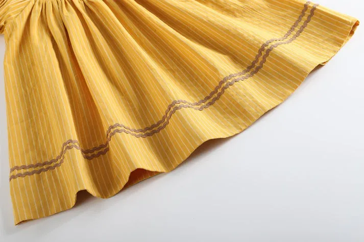 Mustard Pinstripe Fall Pumpkin Smocked Bishop Dress