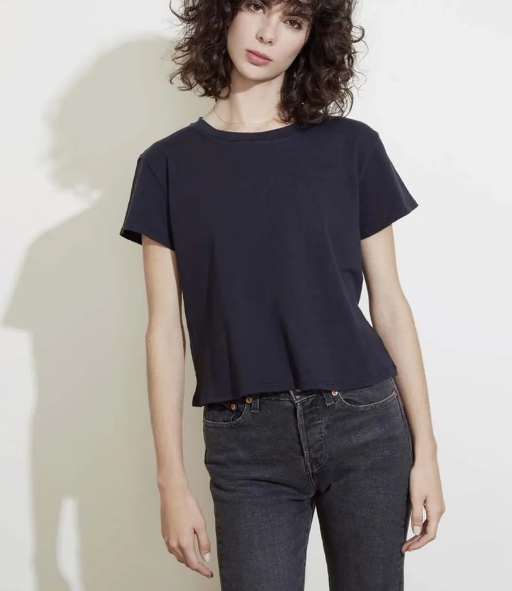 NATION LTD Marie Boxy Crop Recycled Cotton Tee | Off White, Black
