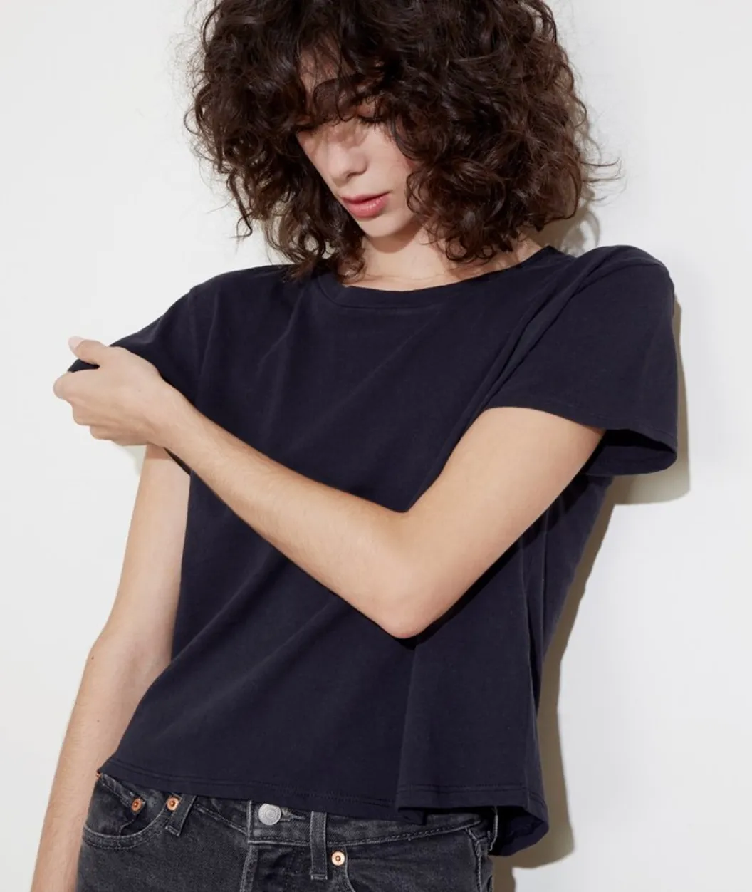 NATION LTD Marie Boxy Crop Recycled Cotton Tee | Off White, Black