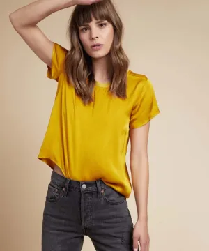 NATION LTD Marie Boxy Crop Sateen Tee | Dijon