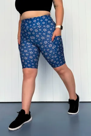 Navy Daisy Confetti - Casual - Long Shorts - Pockets