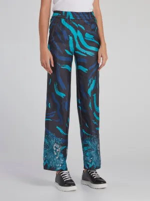 Navy Printed Wide Leg Pants