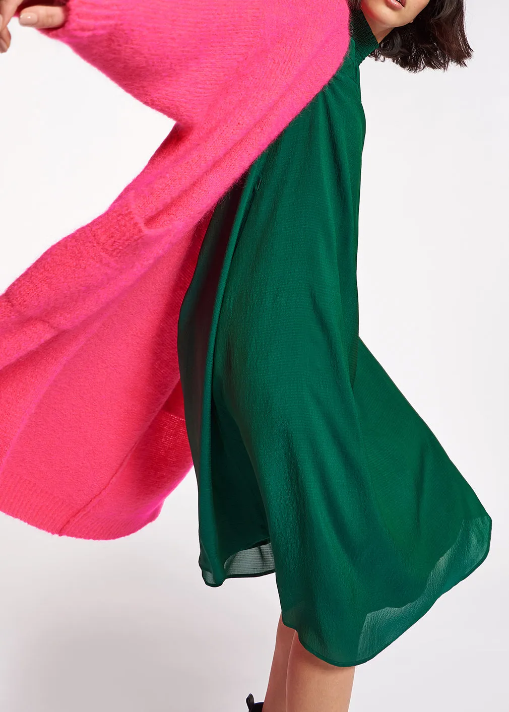 Neon pink midi-length mohair-blend cardigan