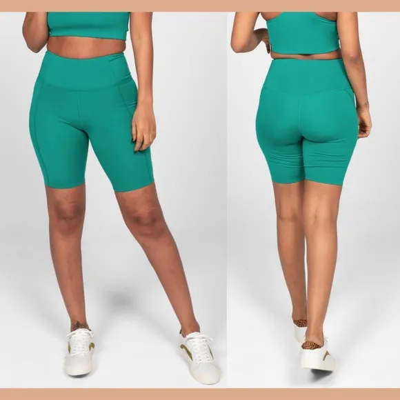 NEW Girlfriend Collective High Waisted Bike Biker Shorts in Saguaro [ XS ]‎