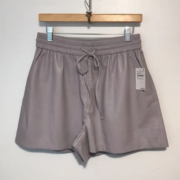 NEW Good American Better Than Faux Leather Drawstring Shorts in Lilac Whisper