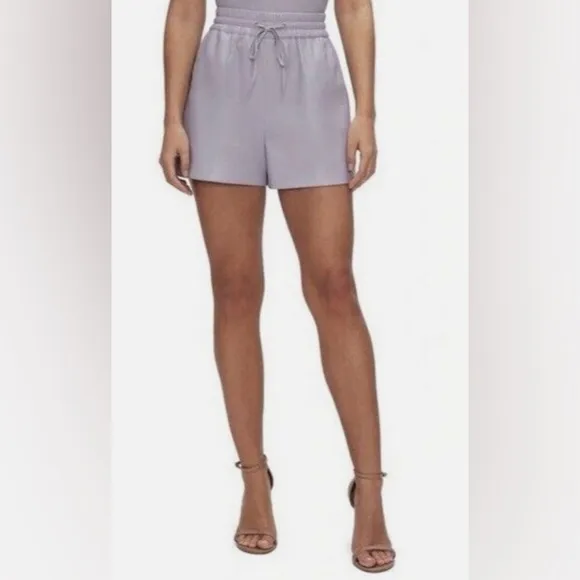 NEW Good American Better Than Faux Leather Drawstring Shorts in Lilac Whisper