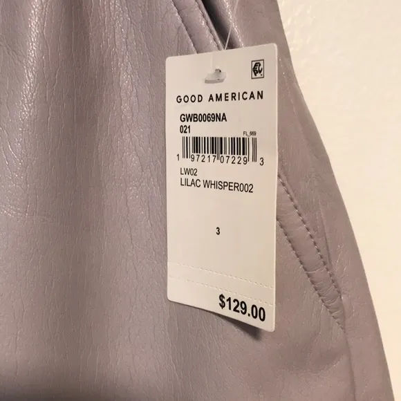 NEW Good American Better Than Faux Leather Drawstring Shorts in Lilac Whisper