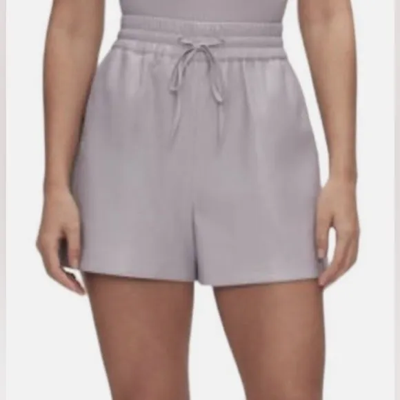 NEW Good American Better Than Faux Leather Drawstring Shorts in Lilac Whisper