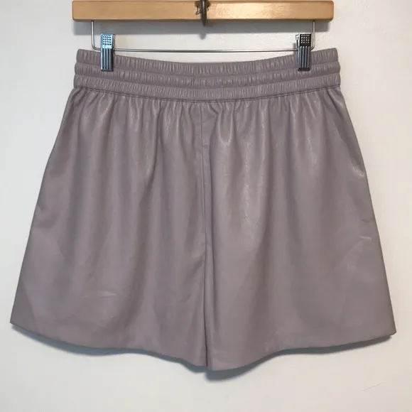 NEW Good American Better Than Faux Leather Drawstring Shorts in Lilac Whisper