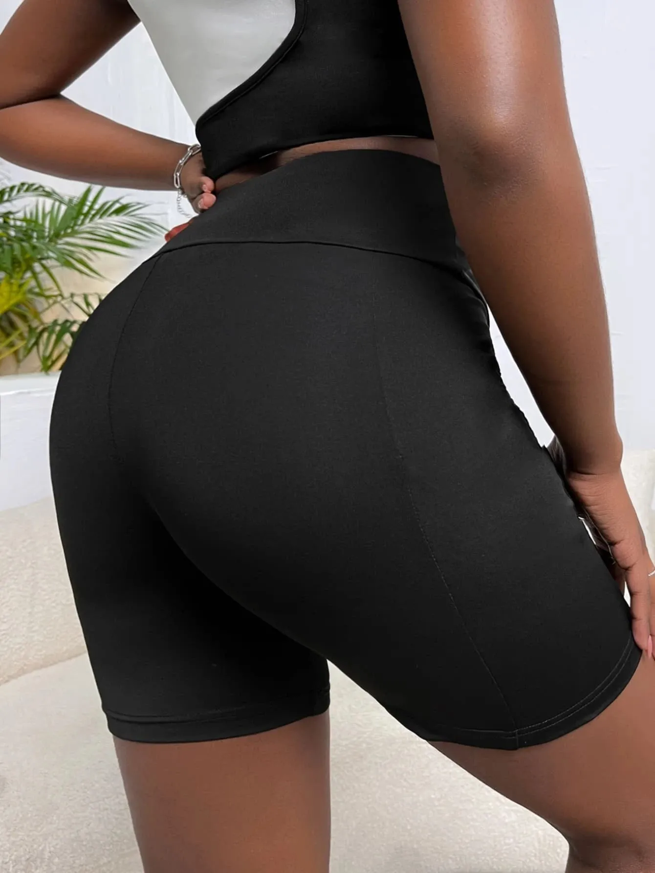 New Shein Wideband Waist Biker Shorts With Phone Pocket, Black, Sz XS!