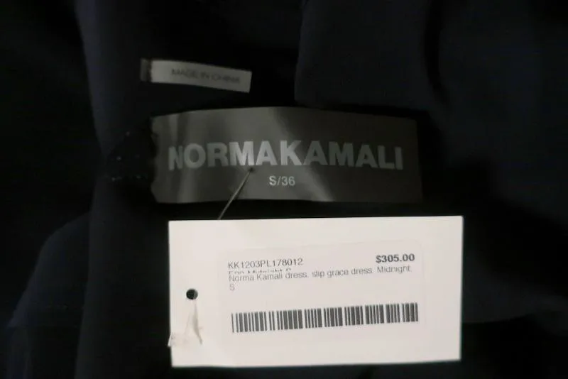 Norma Kamali Slip Grace Midi Dress Navy Stretch Jersey Size Small NEW