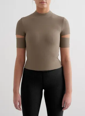 Nougat Ribbed Performance Cut Out Top