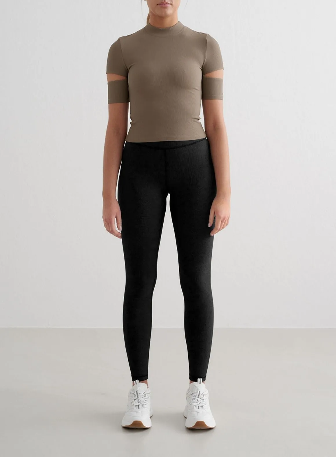 Nougat Ribbed Performance Cut Out Top
