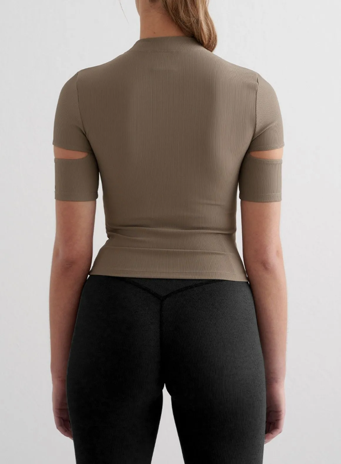 Nougat Ribbed Performance Cut Out Top