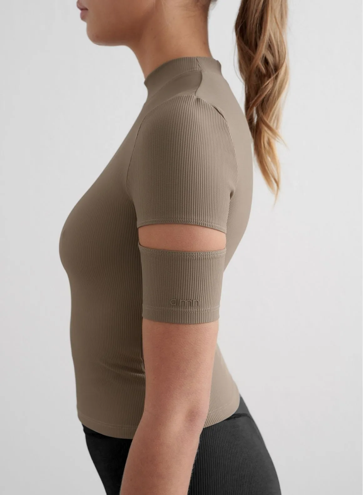 Nougat Ribbed Performance Cut Out Top