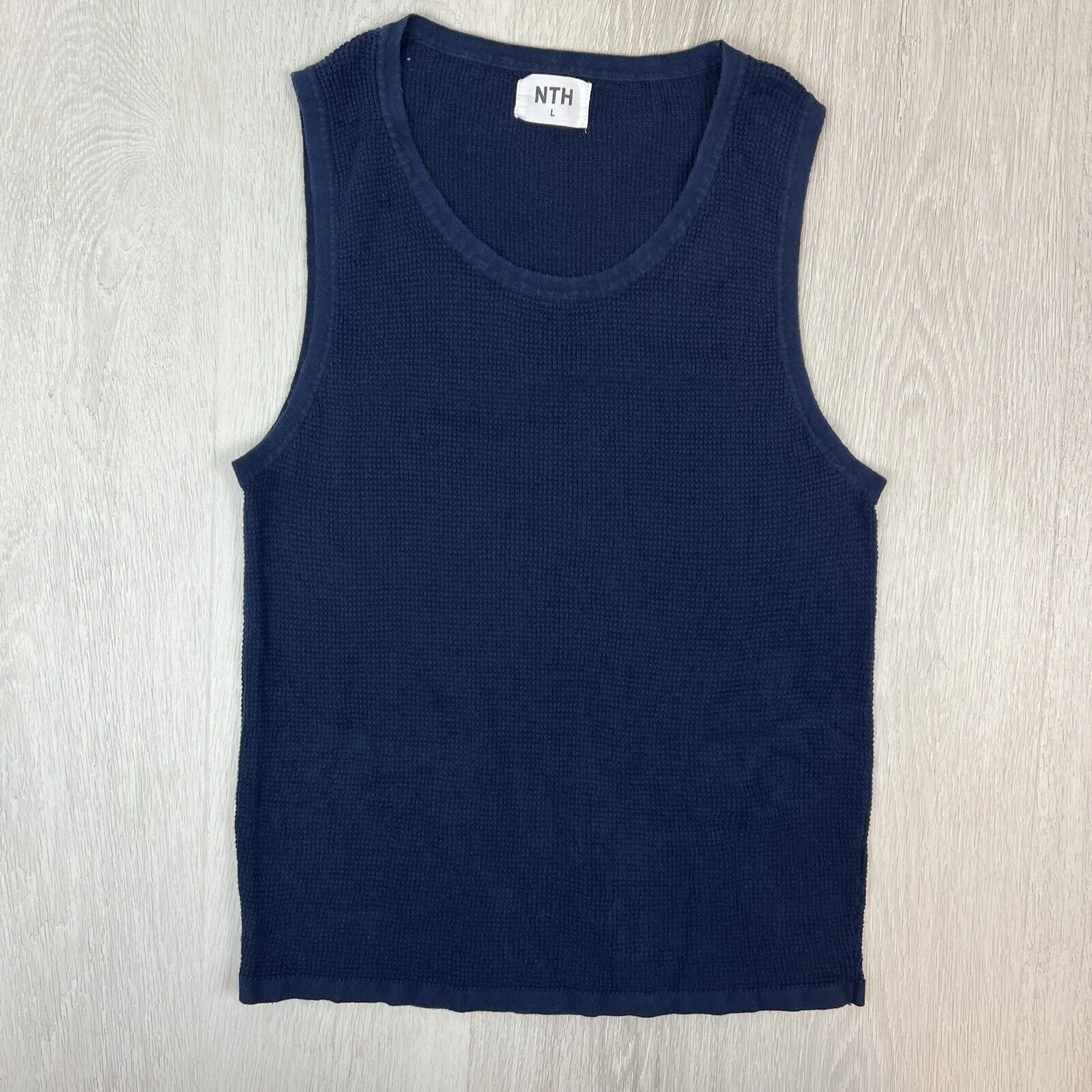 NTH Mens Navy Waffle Knit Singlet Tank Top Size Large