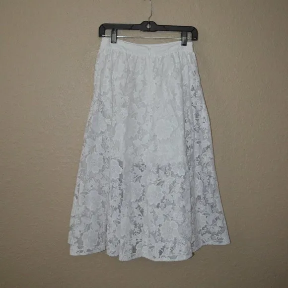 NWOT $295 Sz 2 ERIN Fetherston White Lace Short Slip Midi A Line Skirt