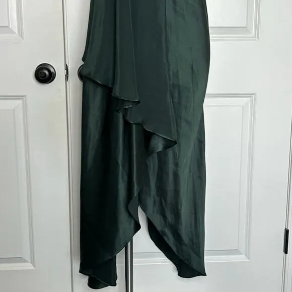 NWT Hatch Flutter Cami Slip Ruffle Silk Midi Dress Dark Green P One Size Petite