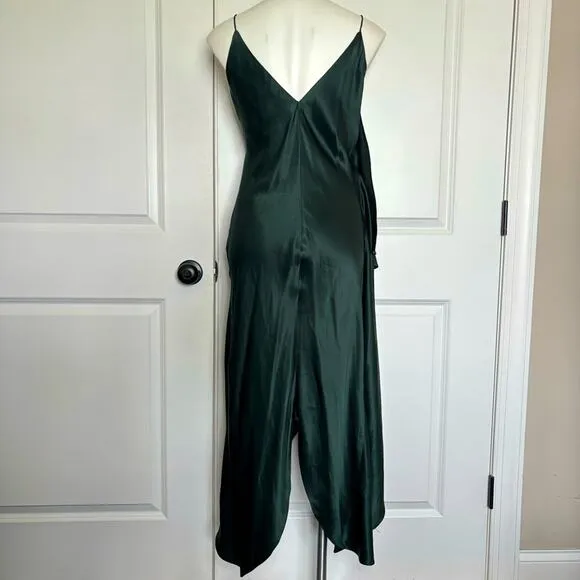 NWT Hatch Flutter Cami Slip Ruffle Silk Midi Dress Dark Green P One Size Petite