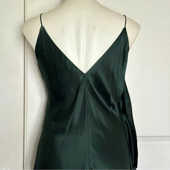 NWT Hatch Flutter Cami Slip Ruffle Silk Midi Dress Dark Green P One Size Petite