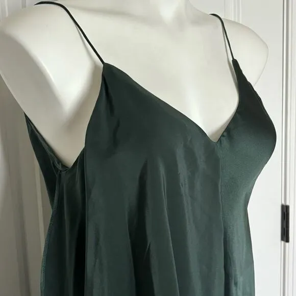 NWT Hatch Flutter Cami Slip Ruffle Silk Midi Dress Dark Green P One Size Petite