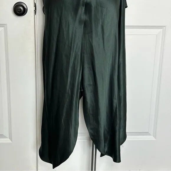 NWT Hatch Flutter Cami Slip Ruffle Silk Midi Dress Dark Green P One Size Petite