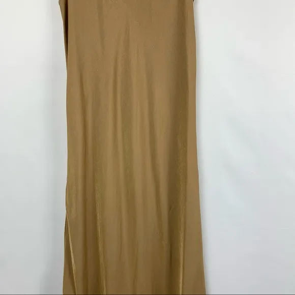 NWT Line &amp; Dot Ariel Scoop Neck Sleeveless Midi Satin Slip Dress Camel Tan