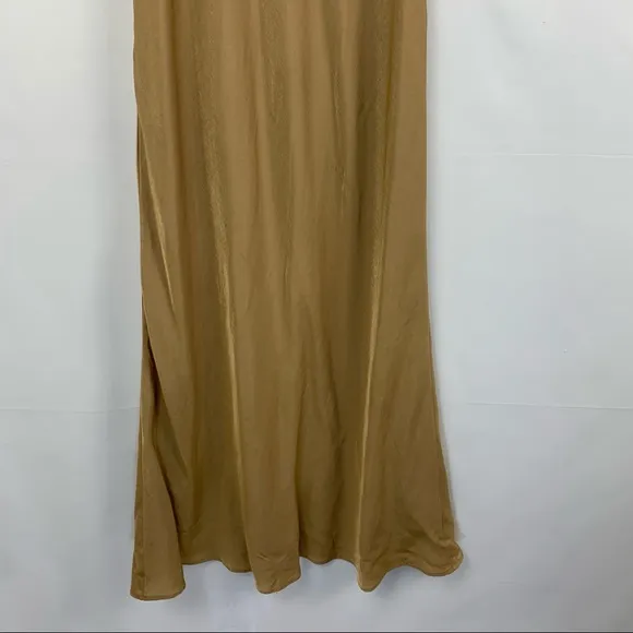 NWT Line &amp; Dot Ariel Scoop Neck Sleeveless Midi Satin Slip Dress Camel Tan