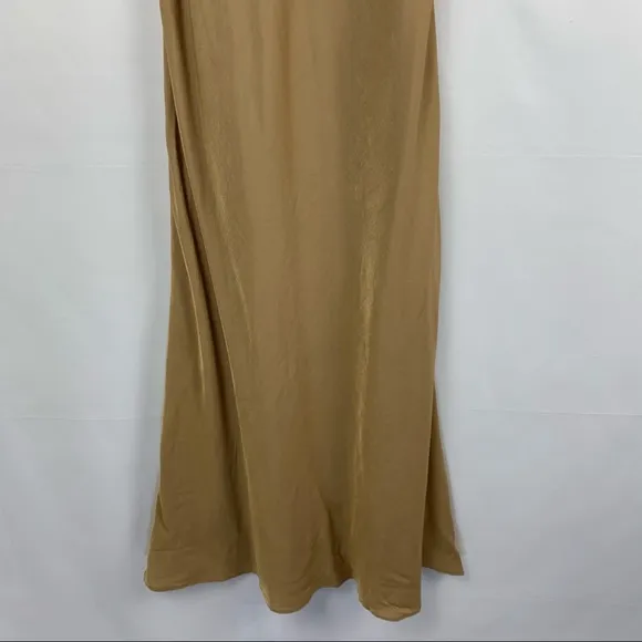 NWT Line &amp; Dot Ariel Scoop Neck Sleeveless Midi Satin Slip Dress Camel Tan